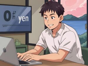 収益ゼロでも前向きにブログを続ける男性のイラスト
